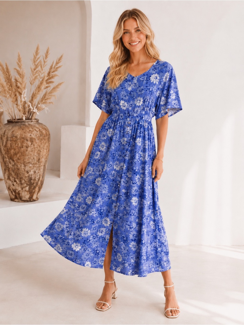 Jamie Brooke Women Blue Floral
Maxi Dress with Elastic Waist